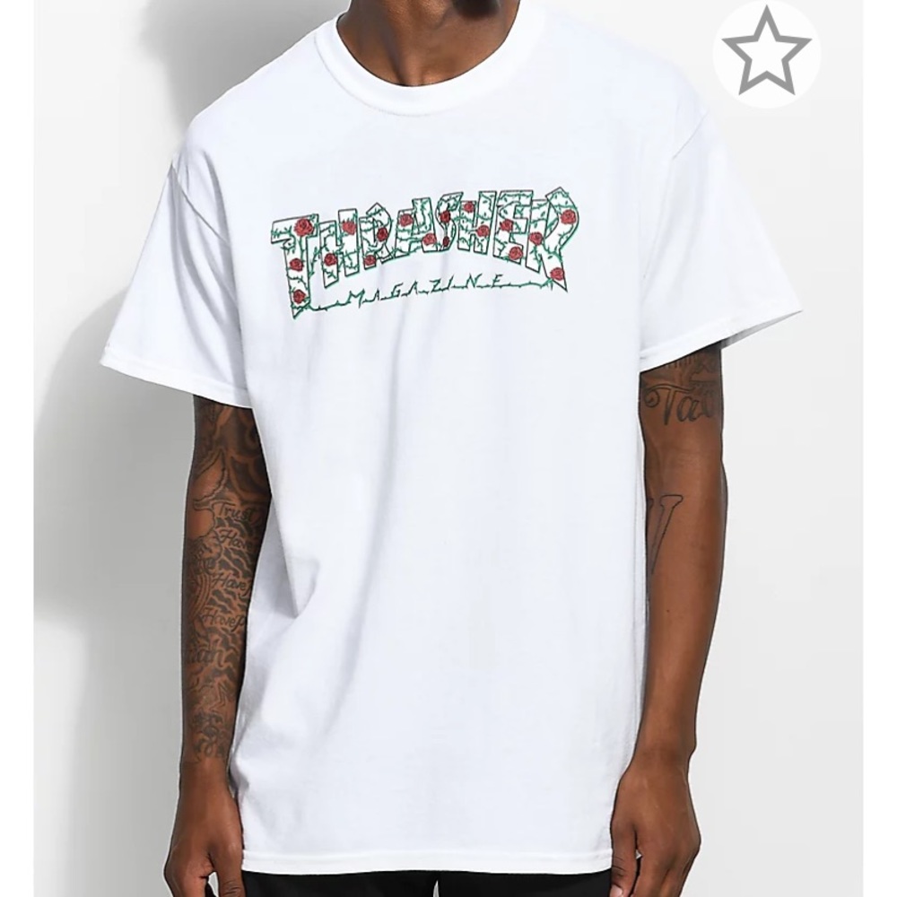 THRASHER MAGAZINE WHITE ROSE WHITE TEE